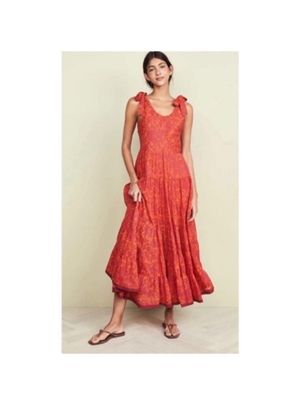Free People Kikas Printed Midi Tiered Dress in Tangerine, Size XS - Picture 10 of 16